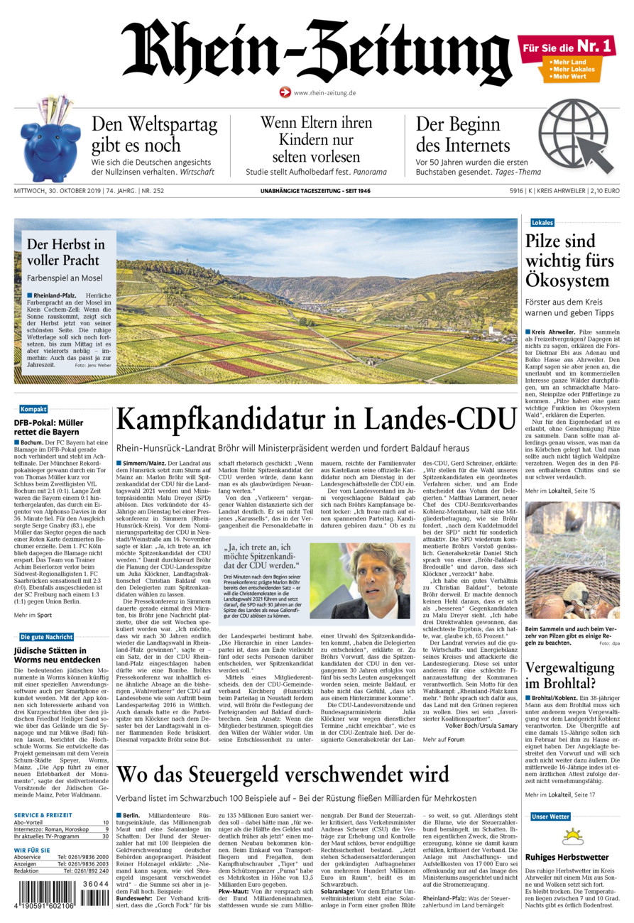 Rhein-Zeitung Kreis Ahrweiler vom Mittwoch, 30.10.2019