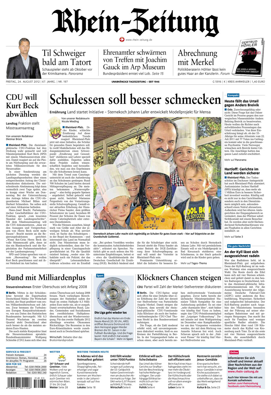 Rhein-Zeitung Kreis Ahrweiler vom Freitag, 24.08.2012