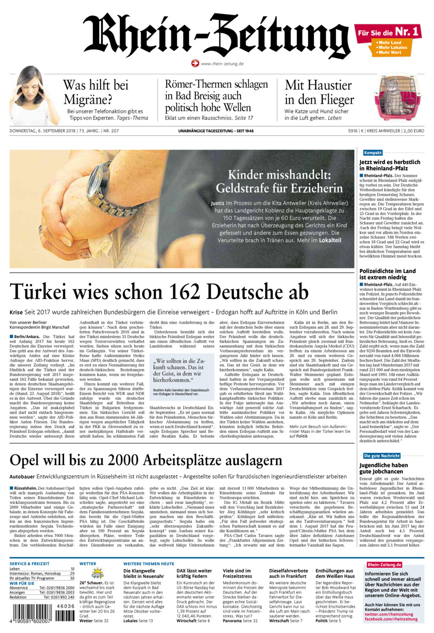 Rhein-Zeitung Kreis Ahrweiler vom Donnerstag, 06.09.2018