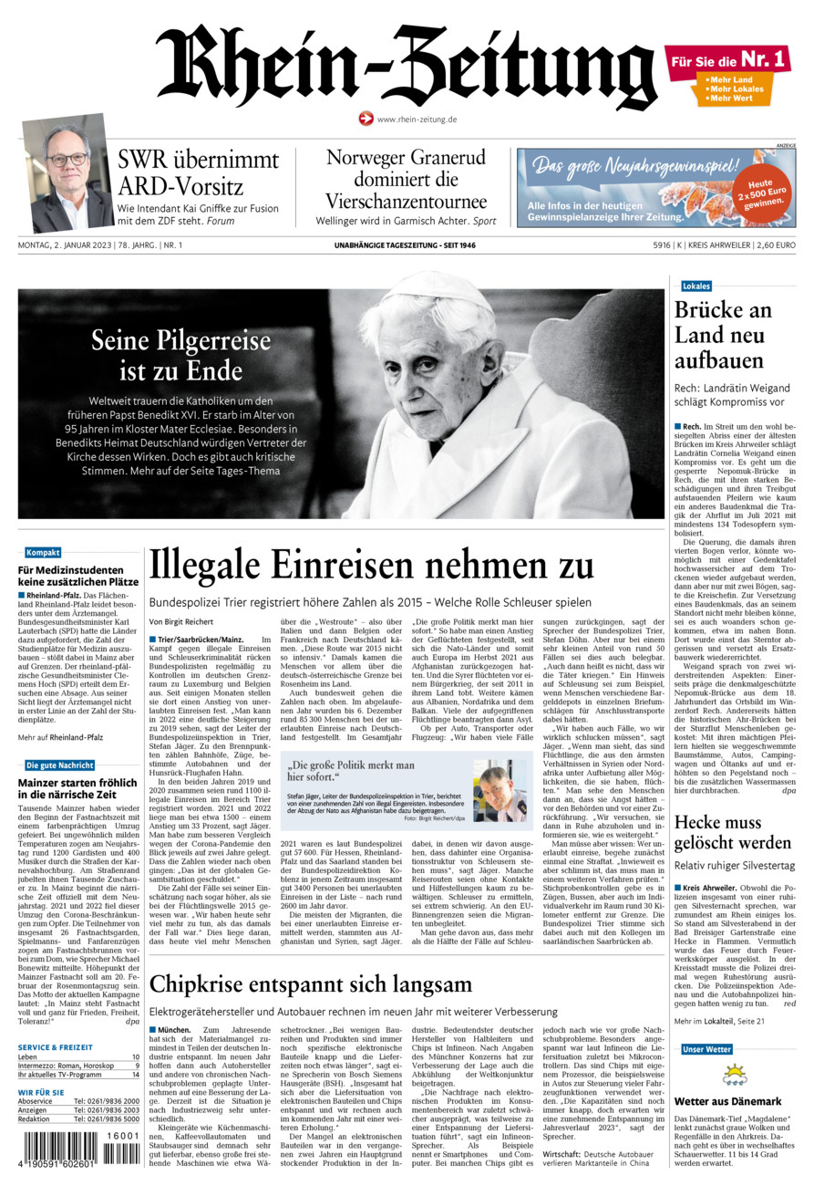 Rhein-Zeitung Kreis Ahrweiler vom Montag, 02.01.2023