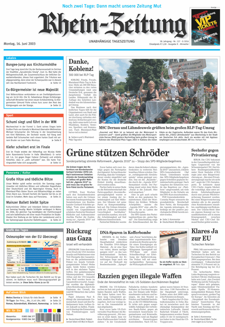 Rhein-Zeitung Kreis Ahrweiler vom Montag, 16.06.2003