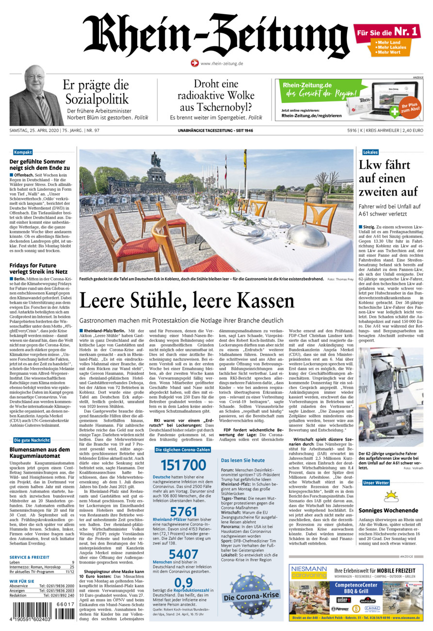 Rhein-Zeitung Kreis Ahrweiler vom Samstag, 25.04.2020