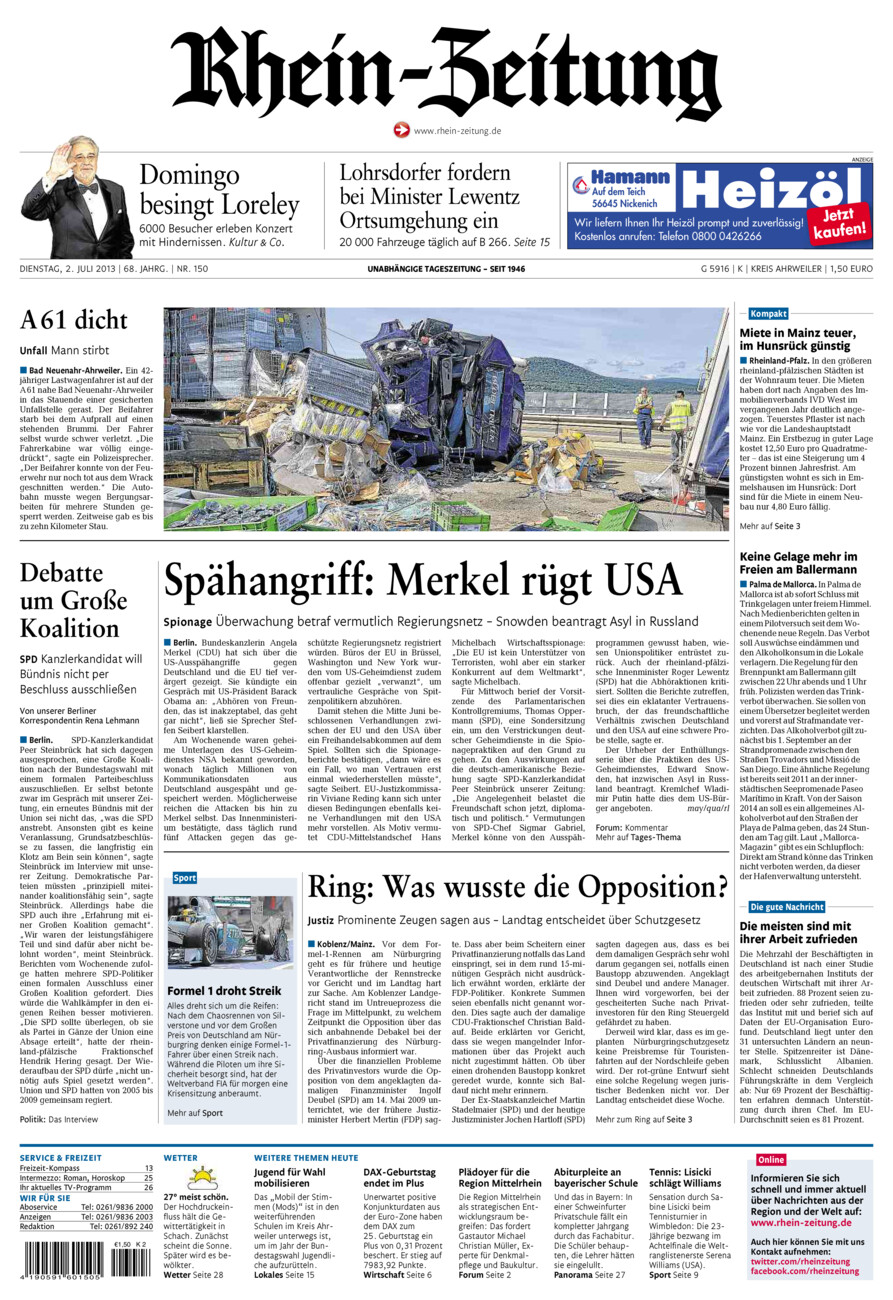 Rhein-Zeitung Kreis Ahrweiler vom Dienstag, 02.07.2013