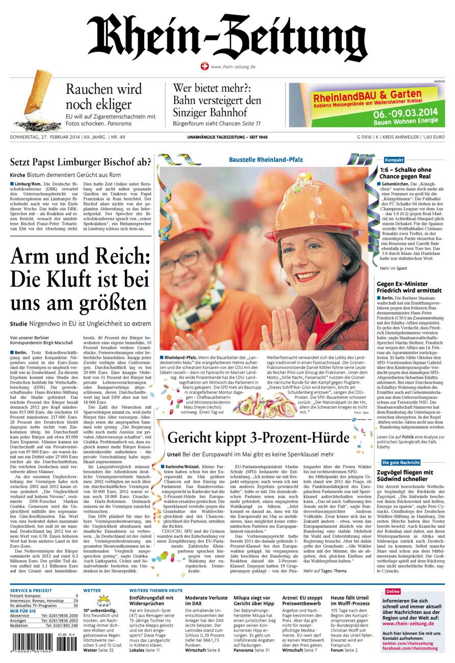 Rhein-Zeitung Kreis Ahrweiler vom Donnerstag, 27.02.2014