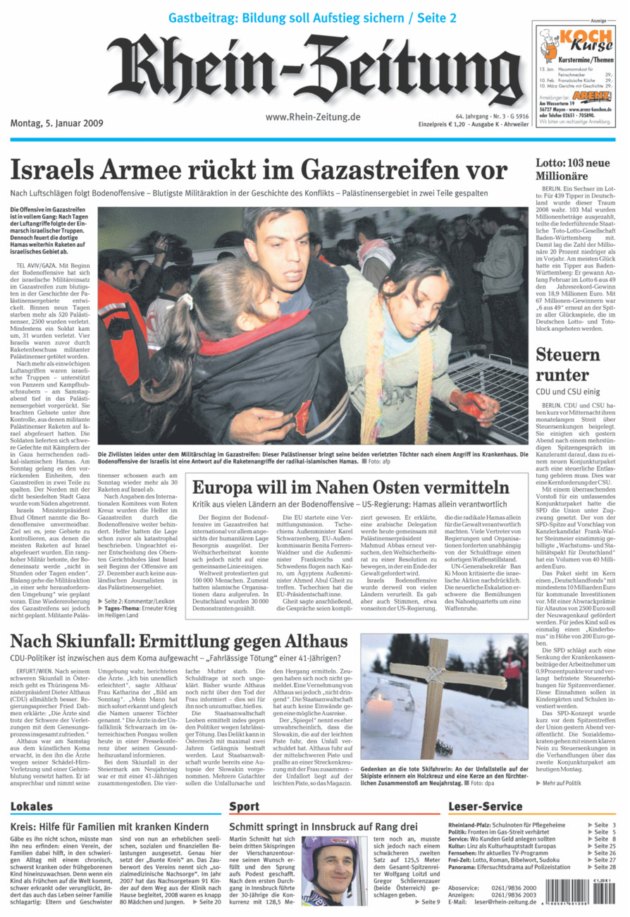 Rhein-Zeitung Kreis Ahrweiler vom Montag, 05.01.2009