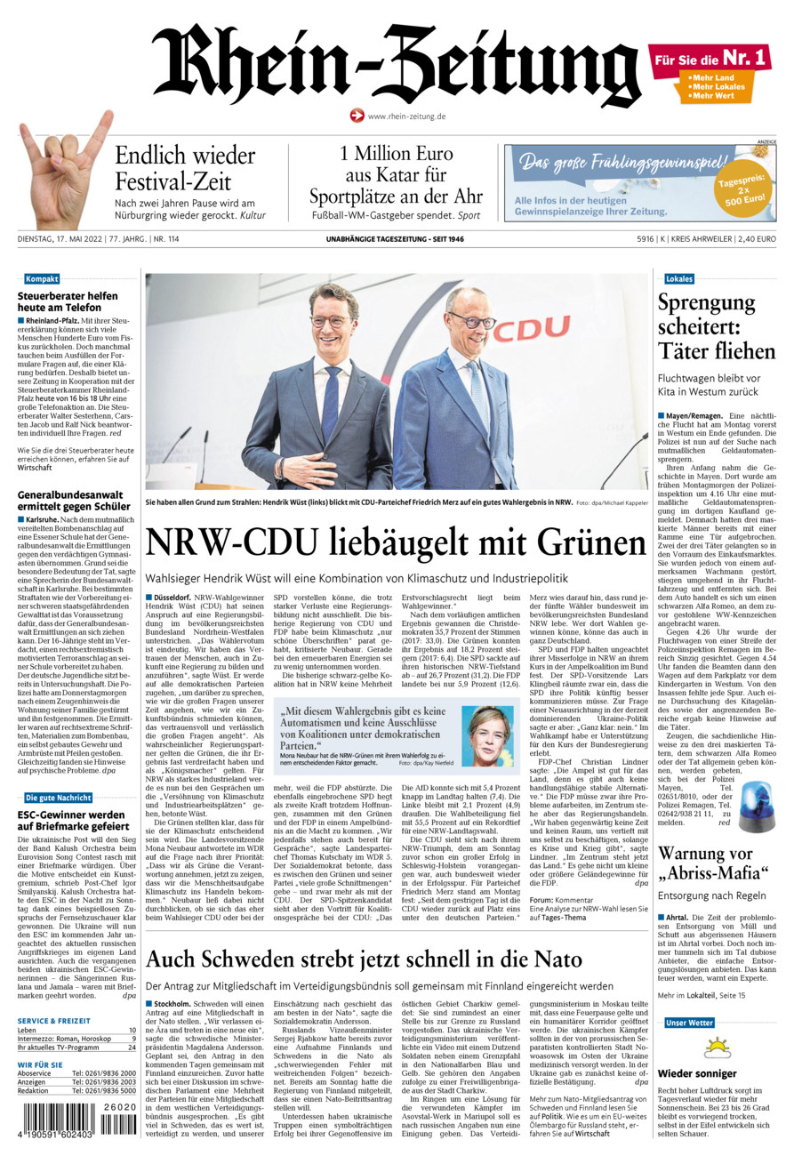 Rhein-Zeitung Kreis Ahrweiler vom Dienstag, 17.05.2022