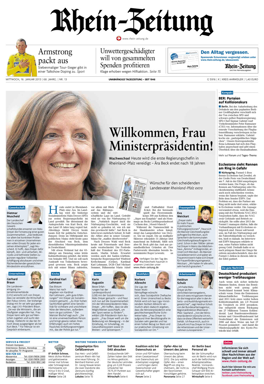 Rhein-Zeitung Kreis Ahrweiler vom Mittwoch, 16.01.2013