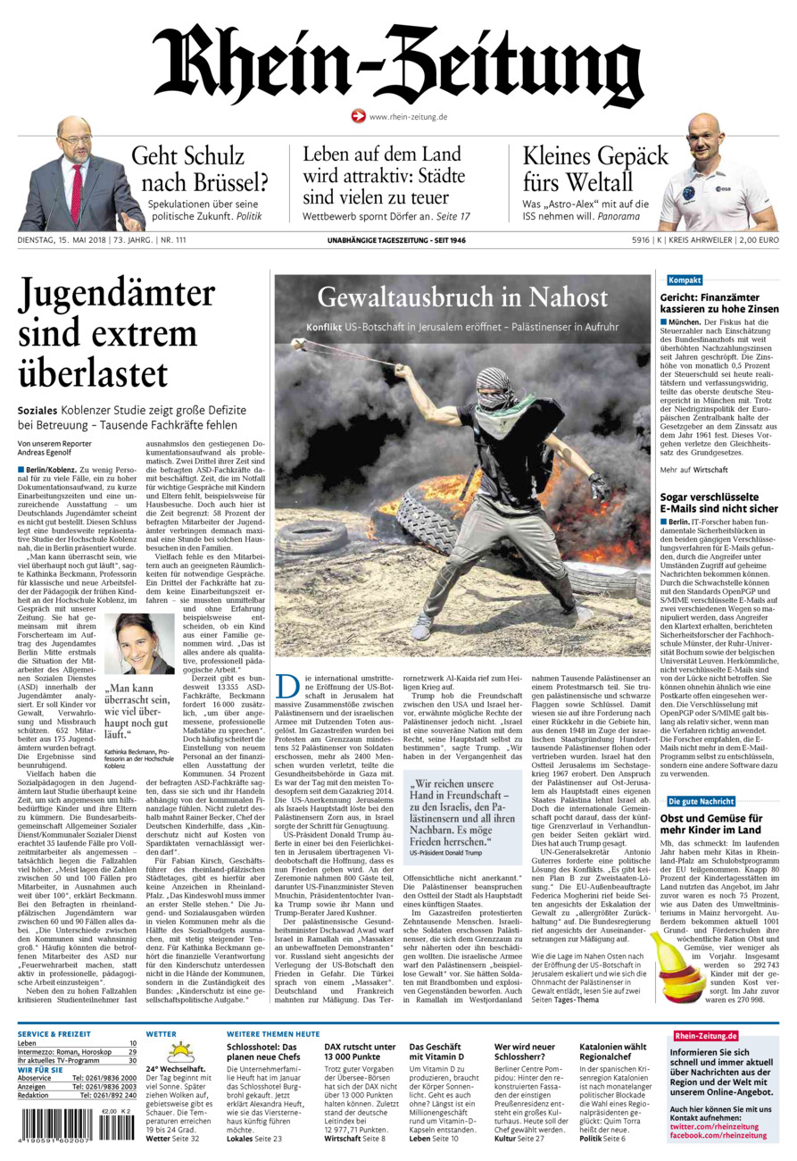 Rhein-Zeitung Kreis Ahrweiler vom Dienstag, 15.05.2018