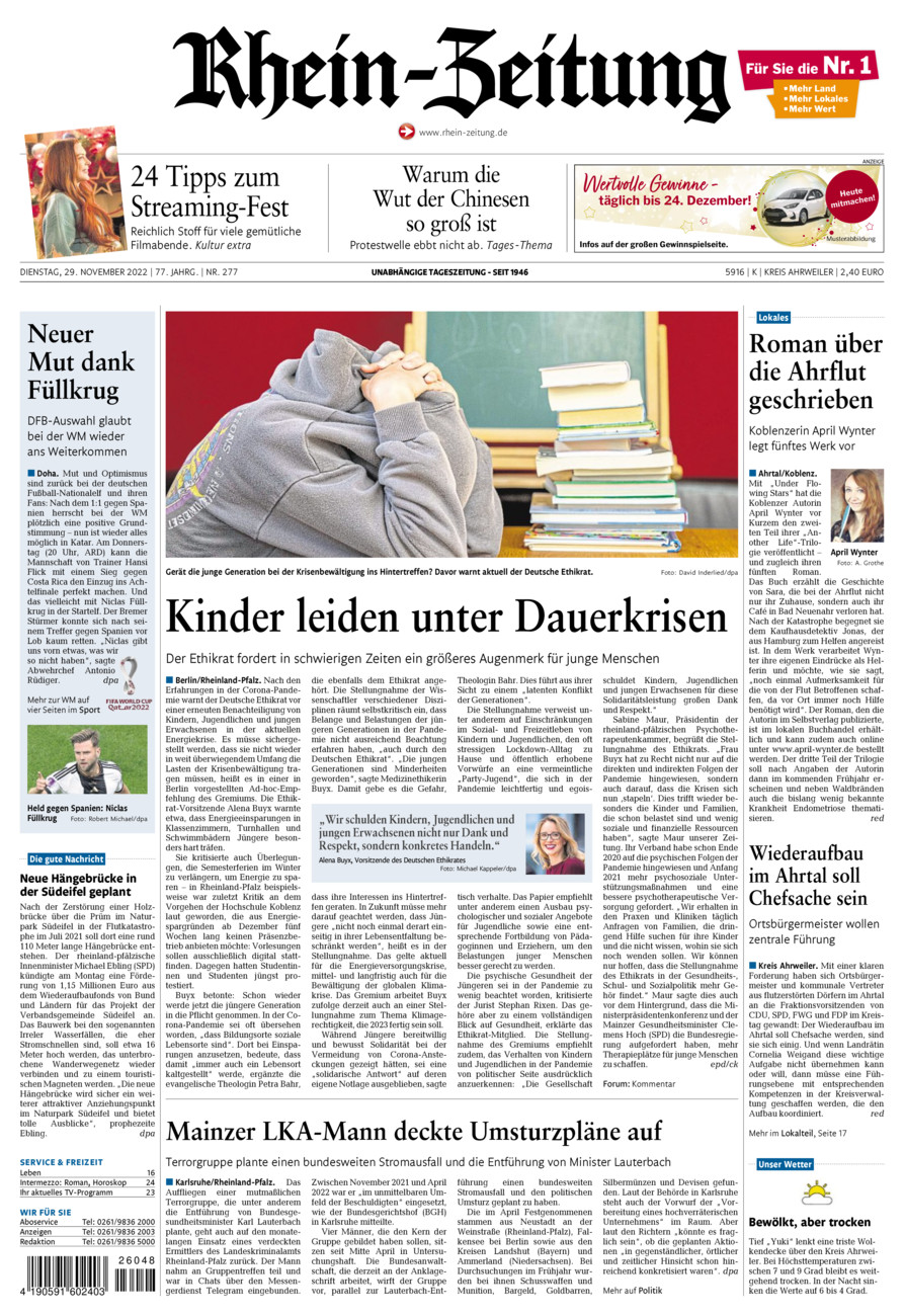 Rhein-Zeitung Kreis Ahrweiler vom Dienstag, 29.11.2022
