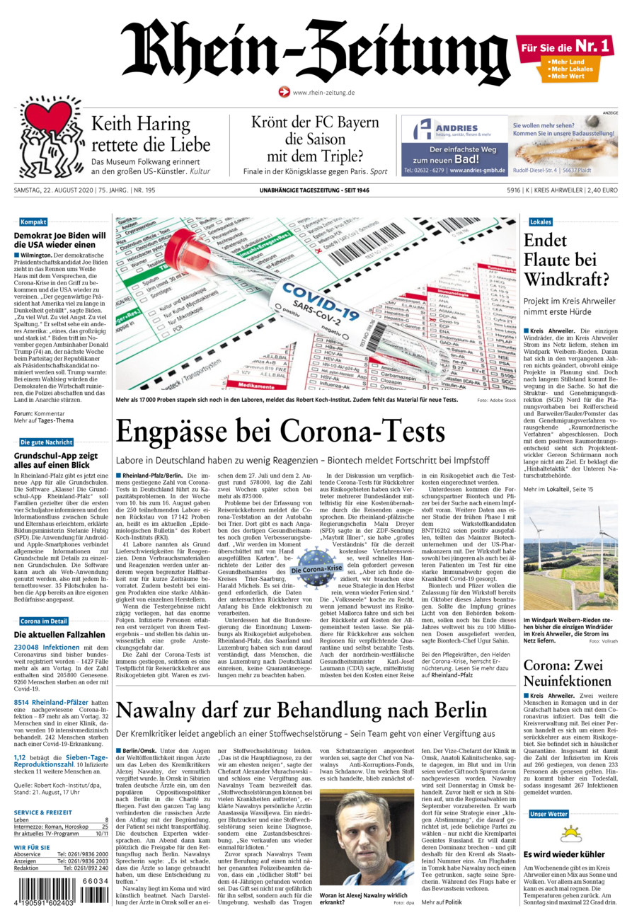 Rhein-Zeitung Kreis Ahrweiler vom Samstag, 22.08.2020