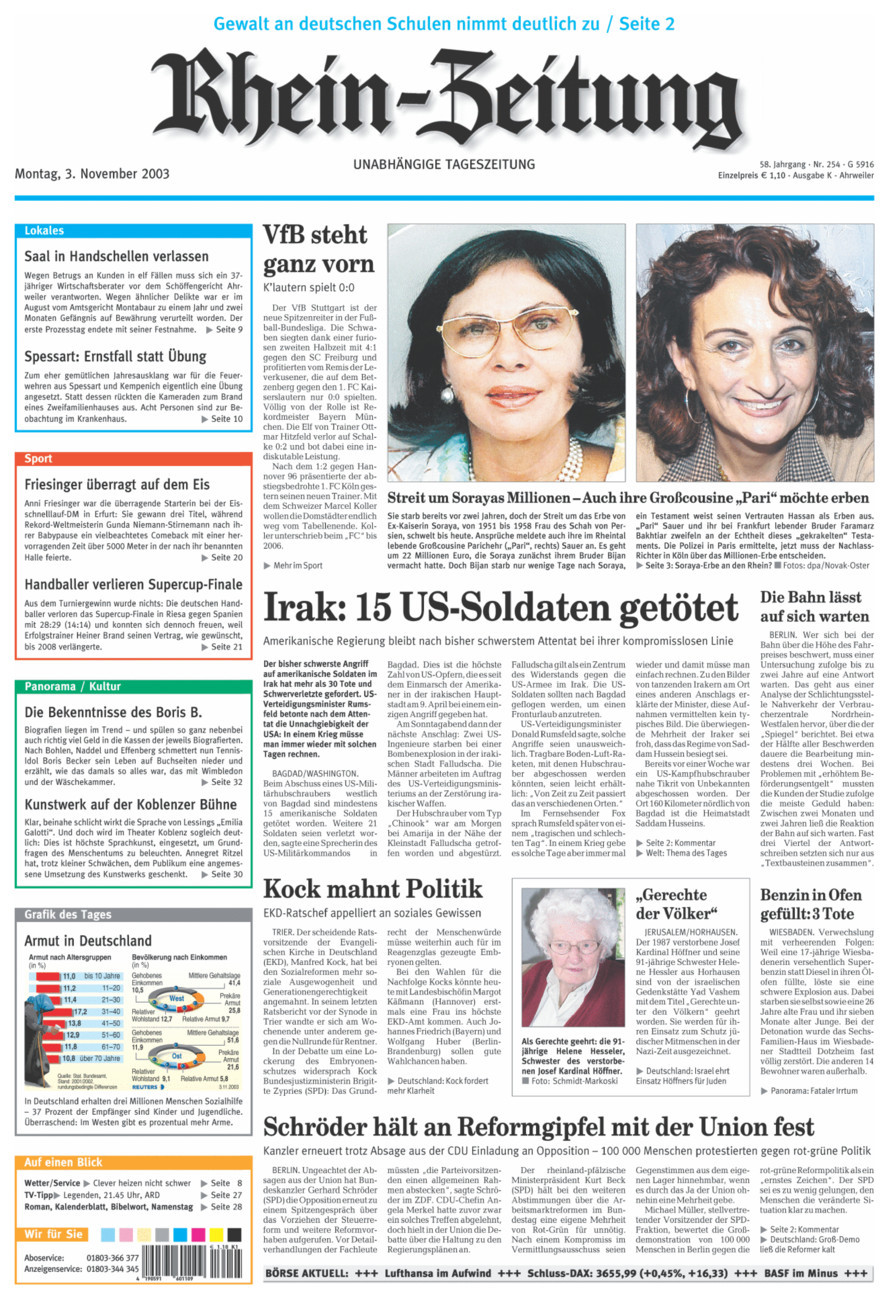 Rhein-Zeitung Kreis Ahrweiler vom Montag, 03.11.2003