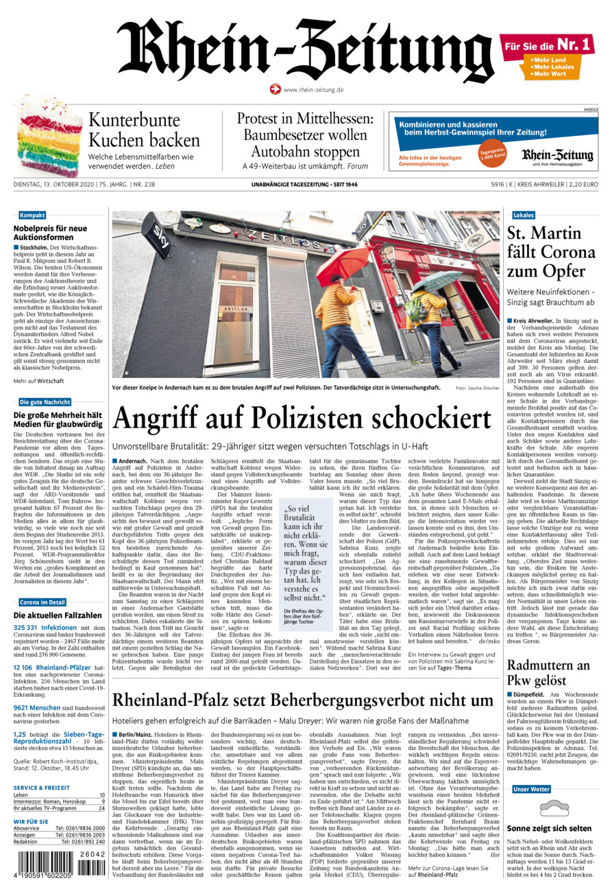 Rhein-Zeitung Kreis Ahrweiler vom Dienstag, 13.10.2020