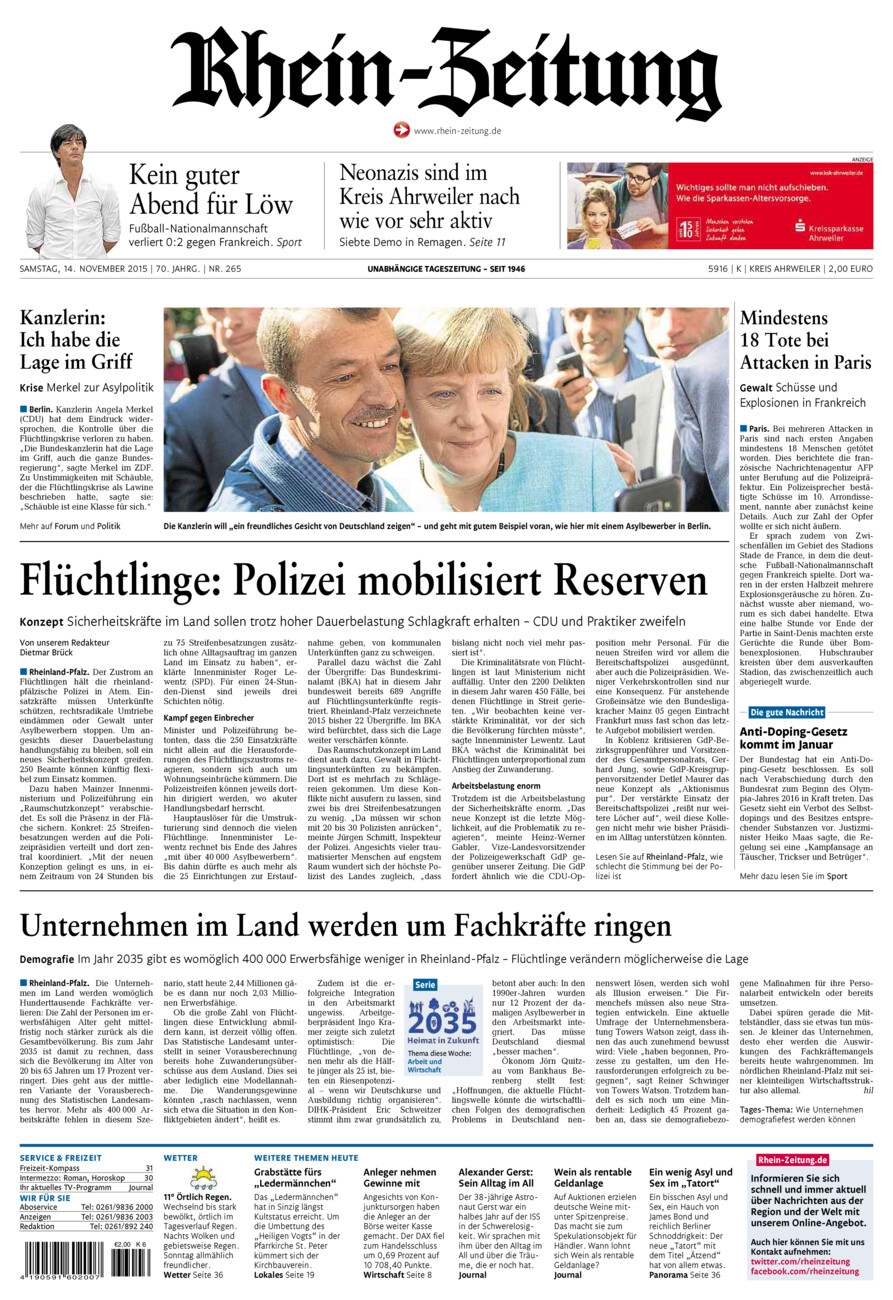 Rhein-Zeitung Kreis Ahrweiler vom Samstag, 14.11.2015
