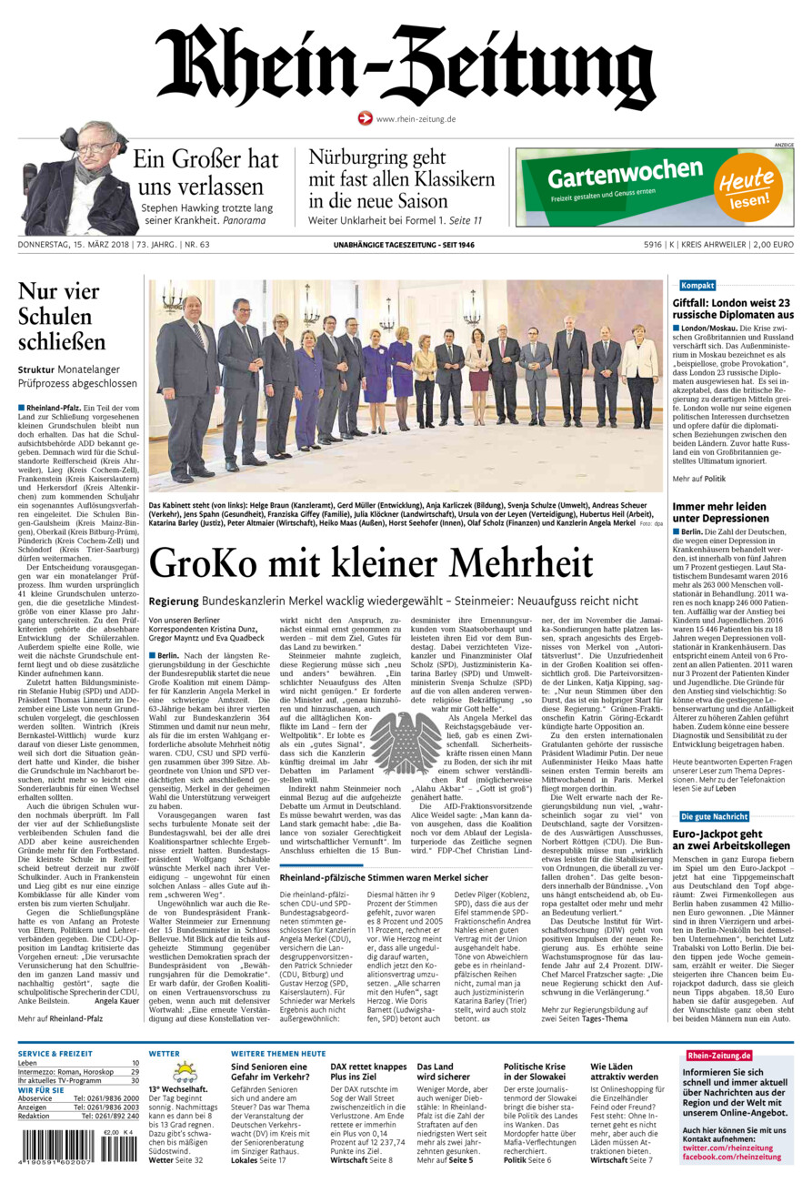 Rhein-Zeitung Kreis Ahrweiler vom Donnerstag, 15.03.2018