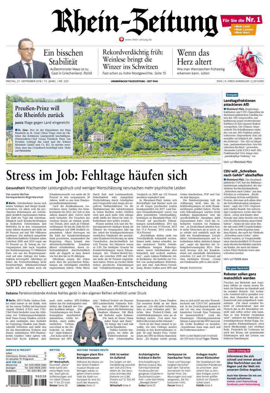 Rhein-Zeitung Kreis Ahrweiler vom Freitag, 21.09.2018