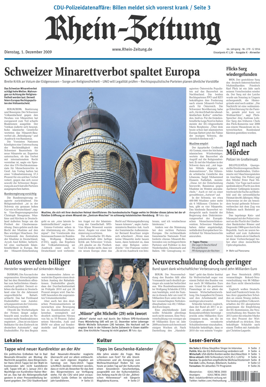 Rhein-Zeitung Kreis Ahrweiler vom Dienstag, 01.12.2009