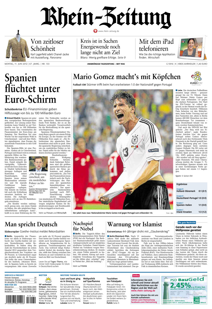 Rhein-Zeitung Kreis Ahrweiler vom Montag, 11.06.2012