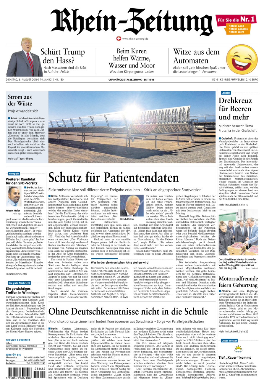 Rhein-Zeitung Kreis Ahrweiler vom Dienstag, 06.08.2019