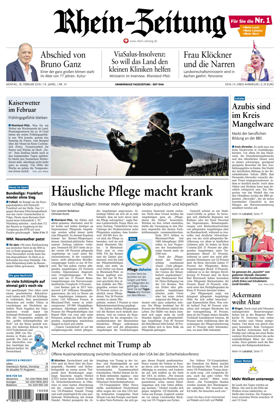 Rhein-Zeitung Kreis Ahrweiler vom Montag, 18.02.2019