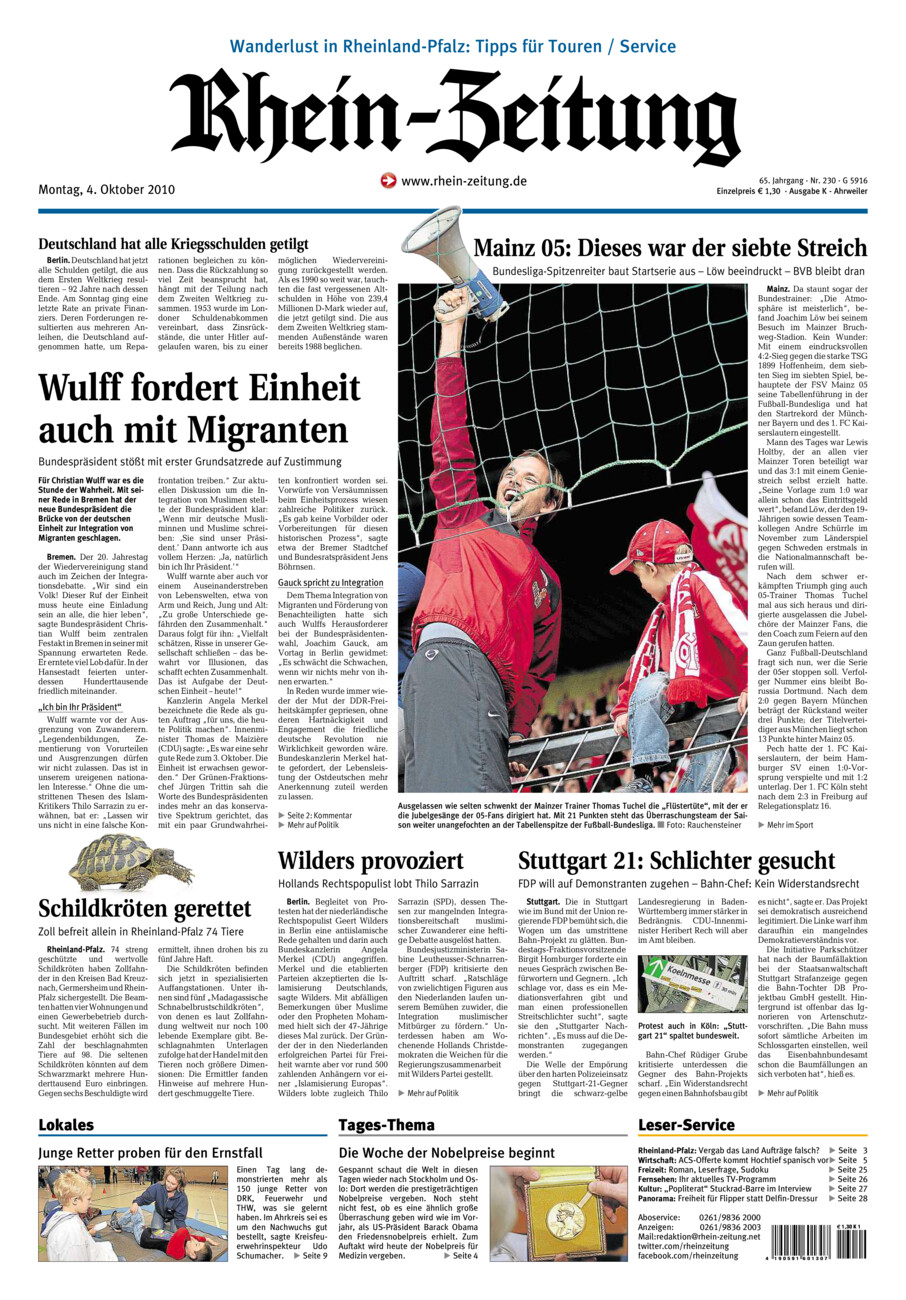Rhein-Zeitung Kreis Ahrweiler vom Montag, 04.10.2010