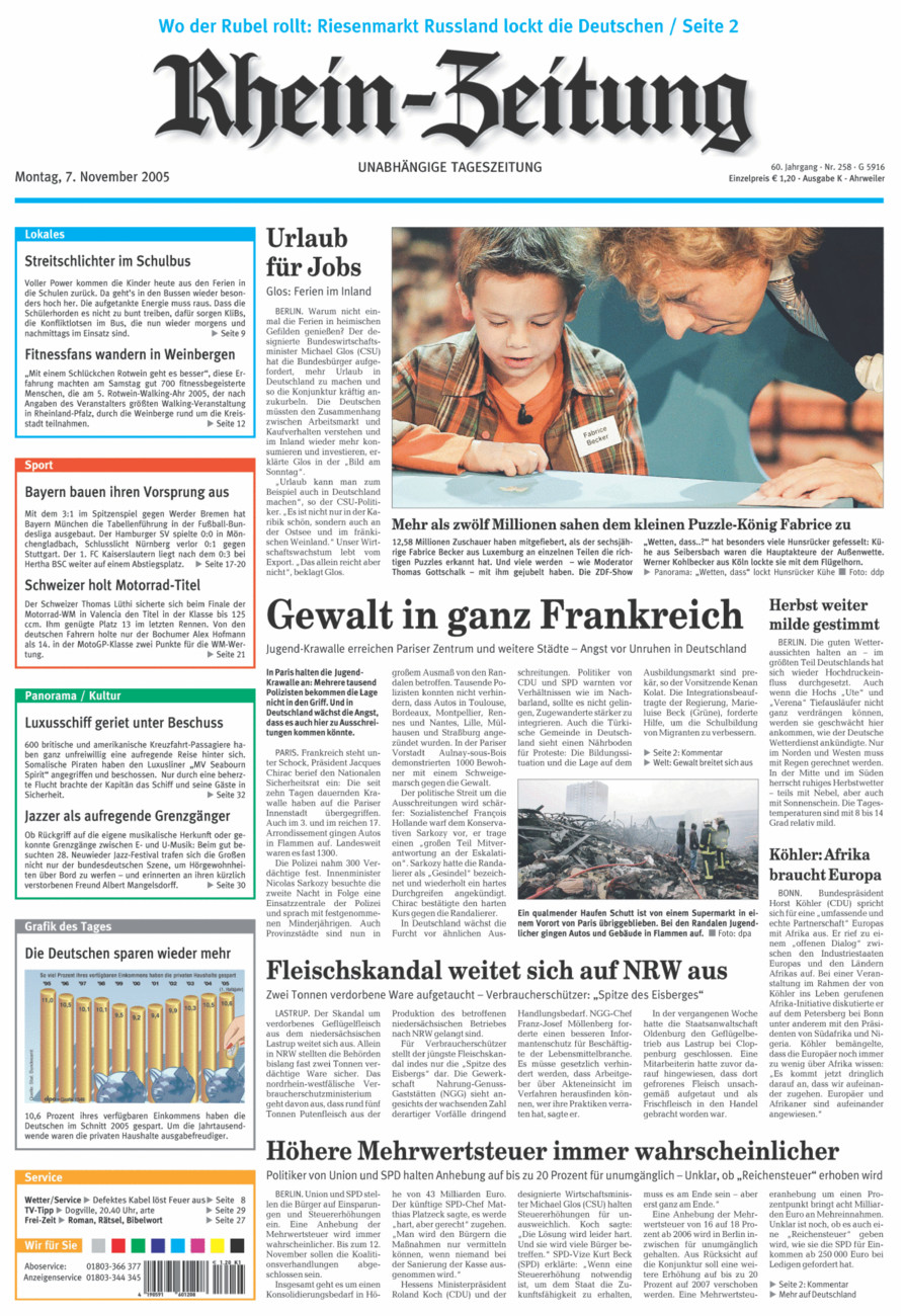Rhein-Zeitung Kreis Ahrweiler vom Montag, 07.11.2005