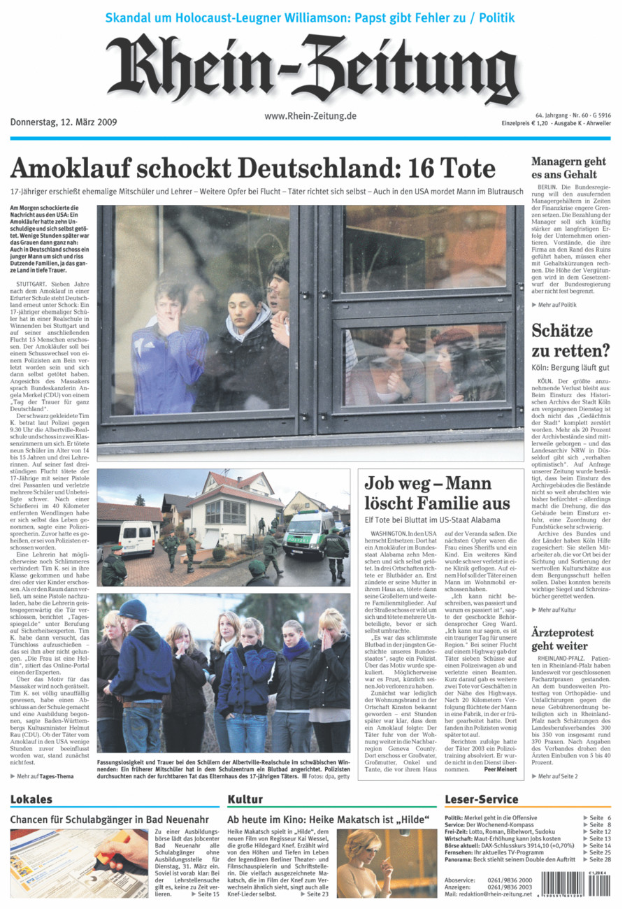 Rhein-Zeitung Kreis Ahrweiler vom Donnerstag, 12.03.2009