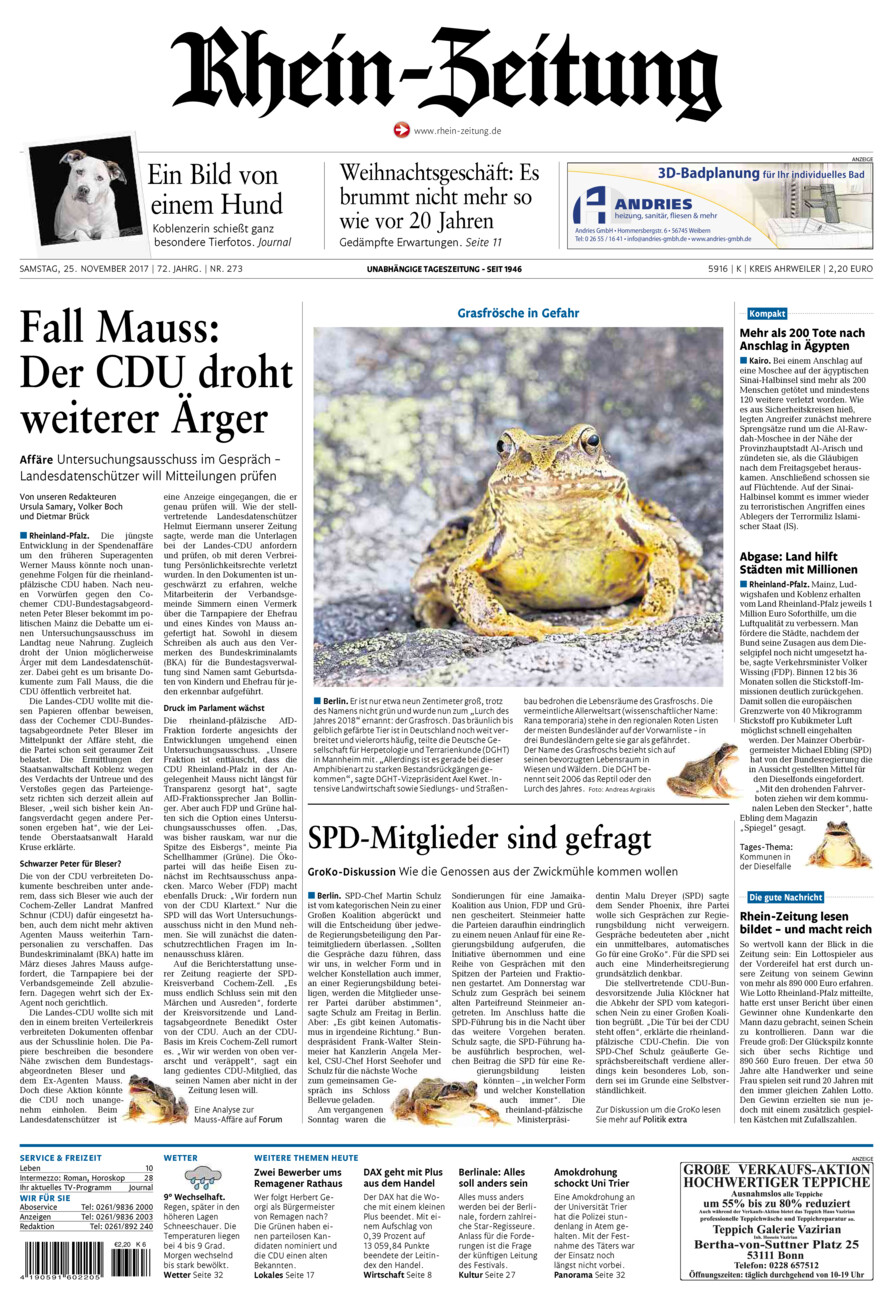 Rhein-Zeitung Kreis Ahrweiler vom Samstag, 25.11.2017