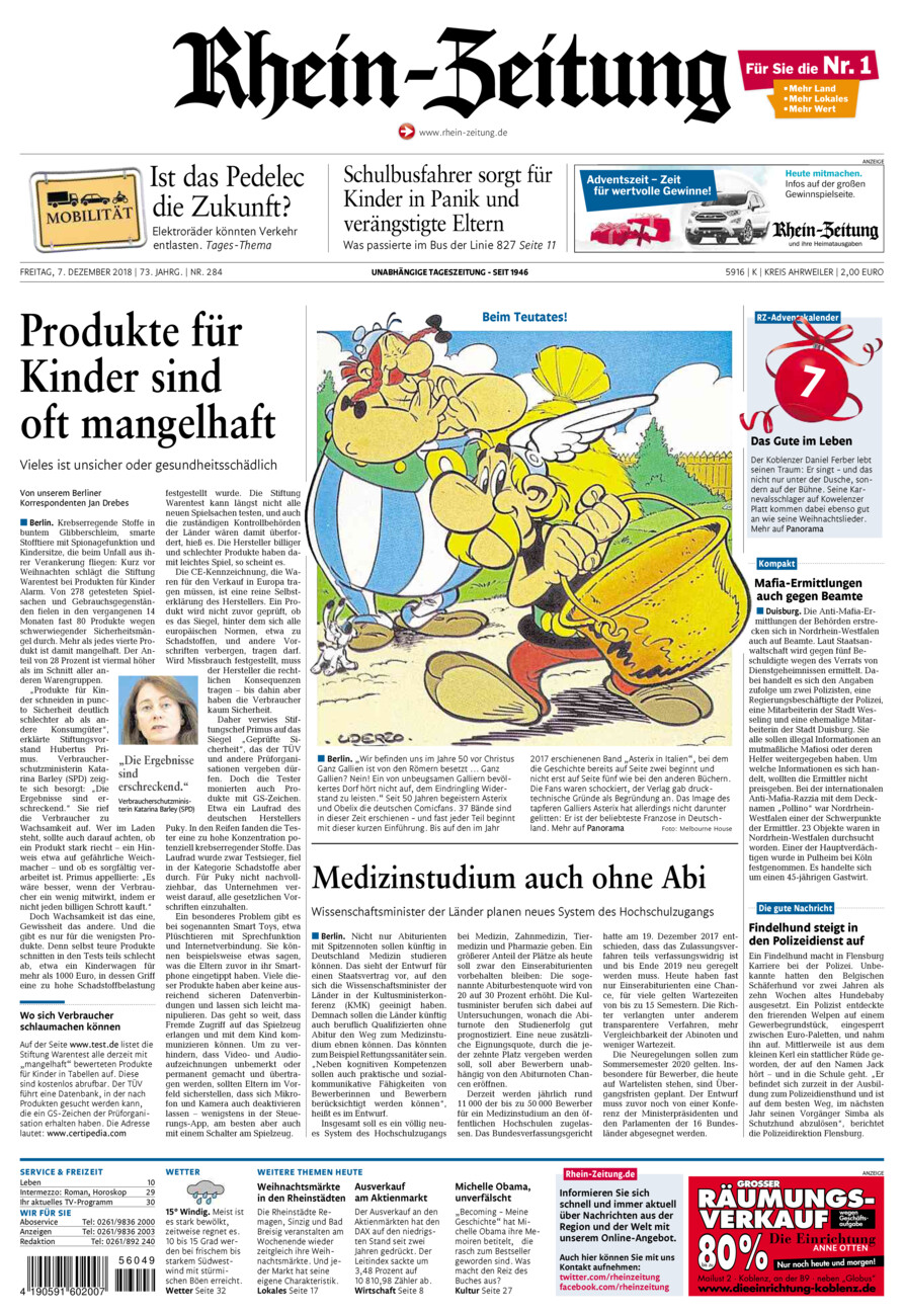 Rhein-Zeitung Kreis Ahrweiler vom Freitag, 07.12.2018