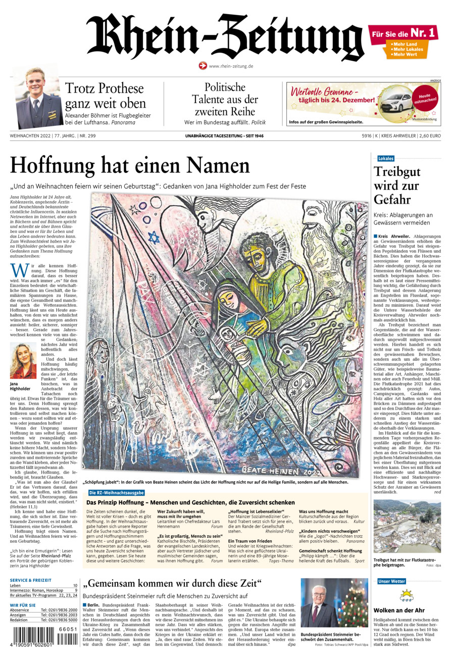 Rhein-Zeitung Kreis Ahrweiler vom Samstag, 24.12.2022