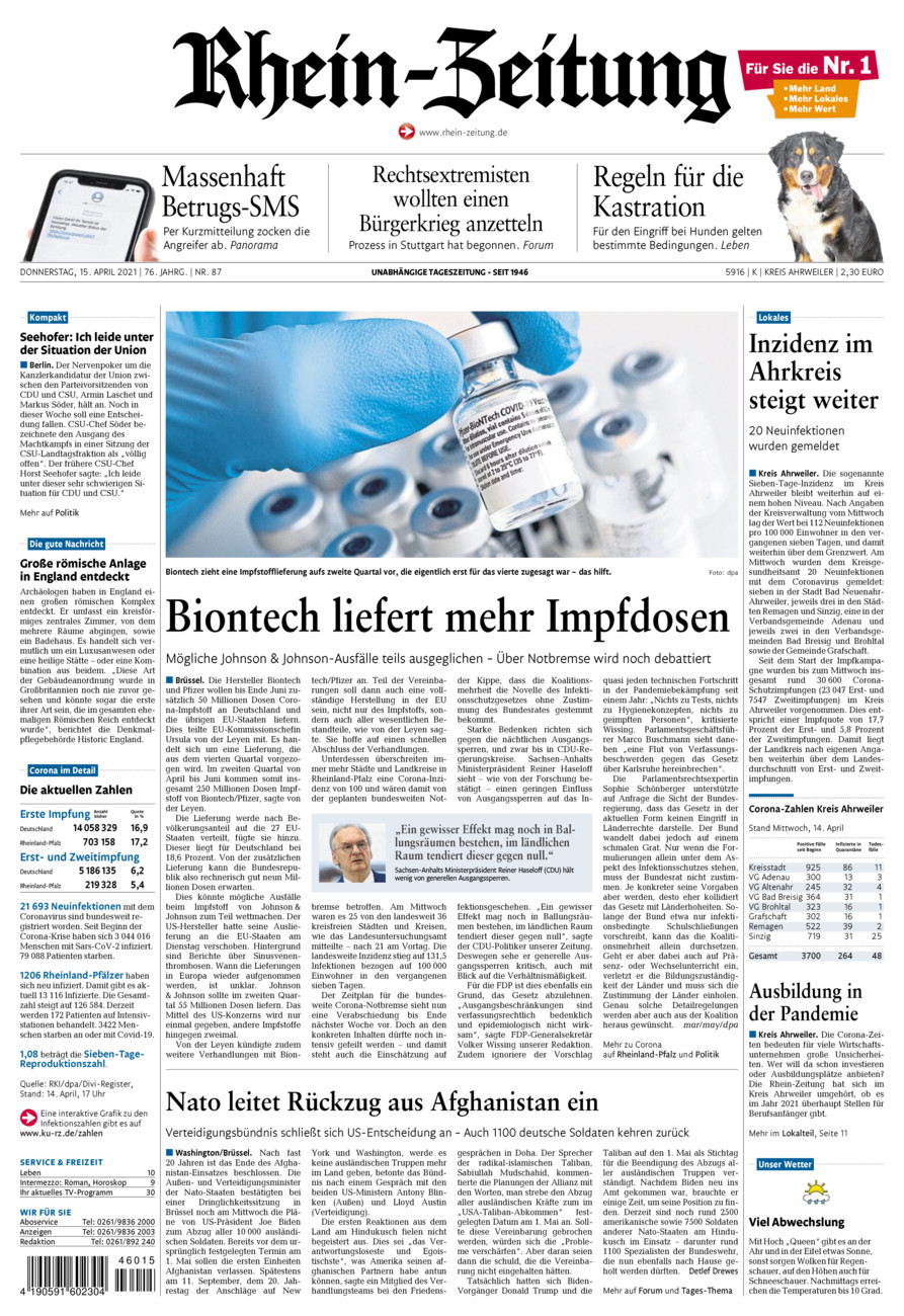 Rhein-Zeitung Kreis Ahrweiler vom Donnerstag, 15.04.2021