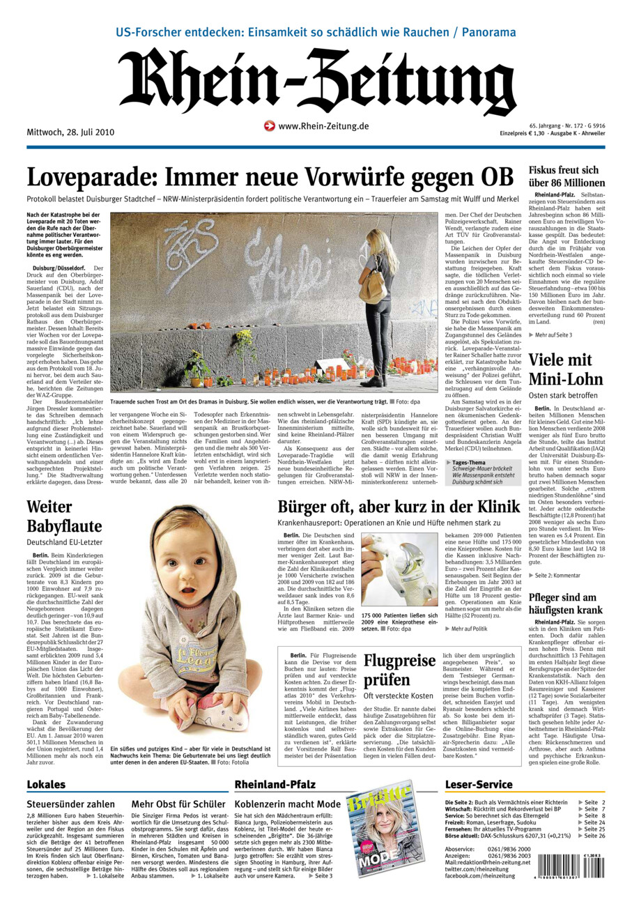 Rhein-Zeitung Kreis Ahrweiler vom Mittwoch, 28.07.2010