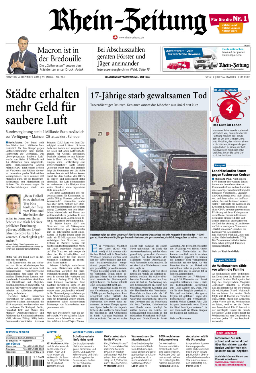 Rhein-Zeitung Kreis Ahrweiler vom Dienstag, 04.12.2018