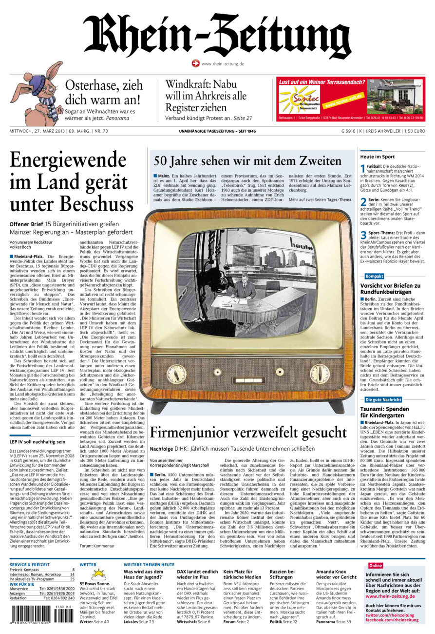 Rhein-Zeitung Kreis Ahrweiler vom Mittwoch, 27.03.2013