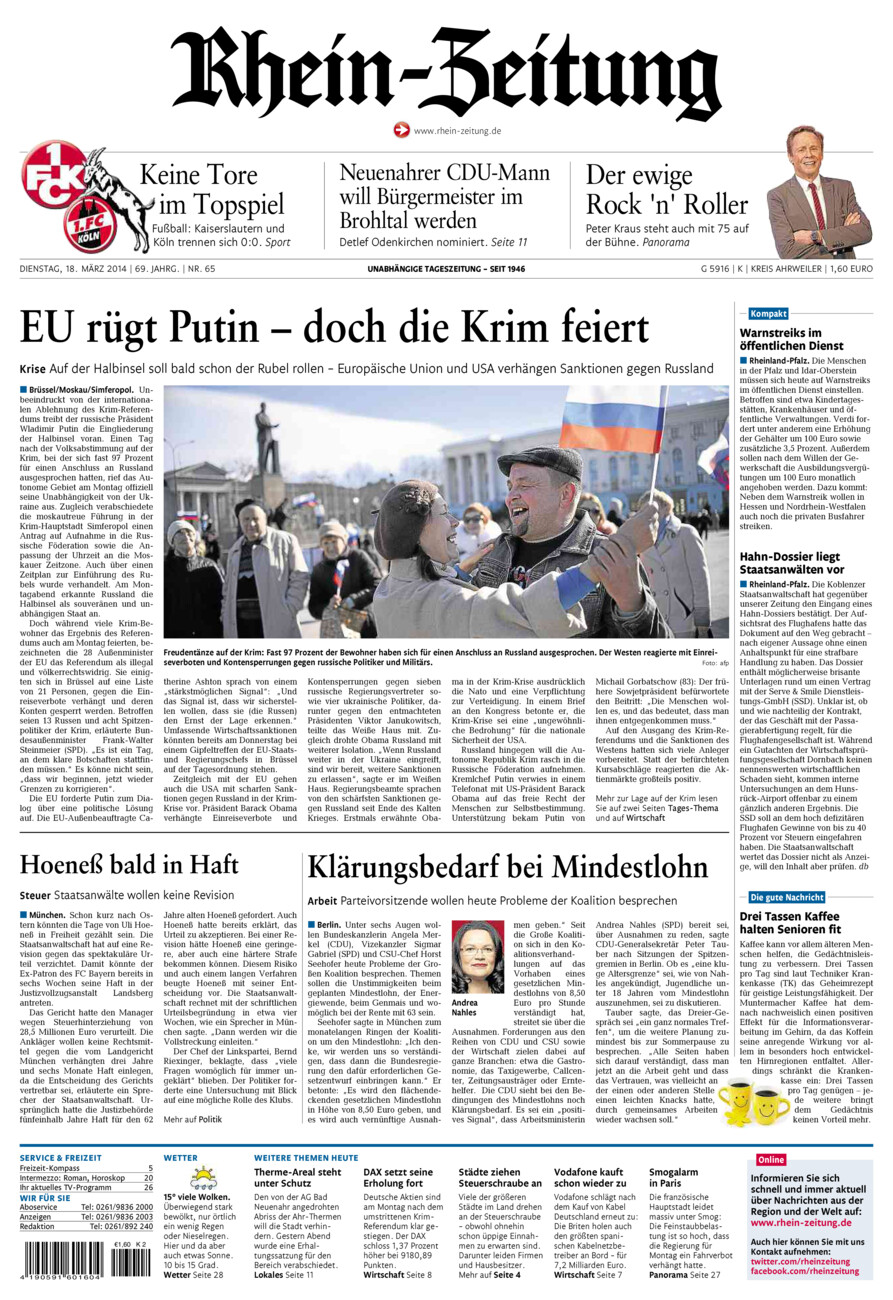 Rhein-Zeitung Kreis Ahrweiler vom Dienstag, 18.03.2014