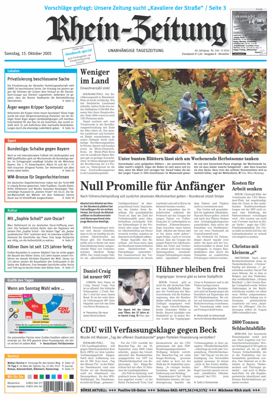 Rhein-Zeitung Kreis Ahrweiler vom Samstag, 15.10.2005