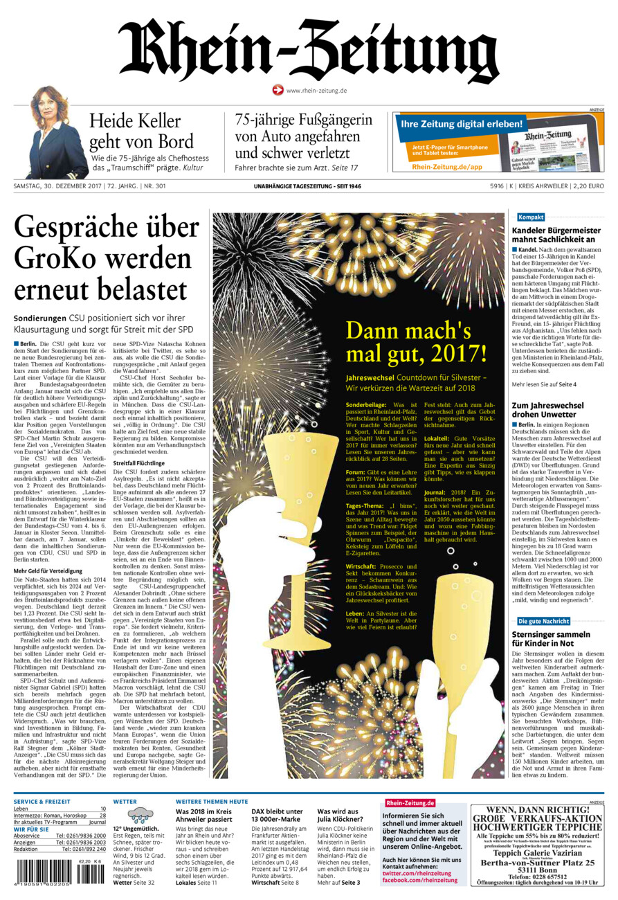 Rhein-Zeitung Kreis Ahrweiler vom Samstag, 30.12.2017
