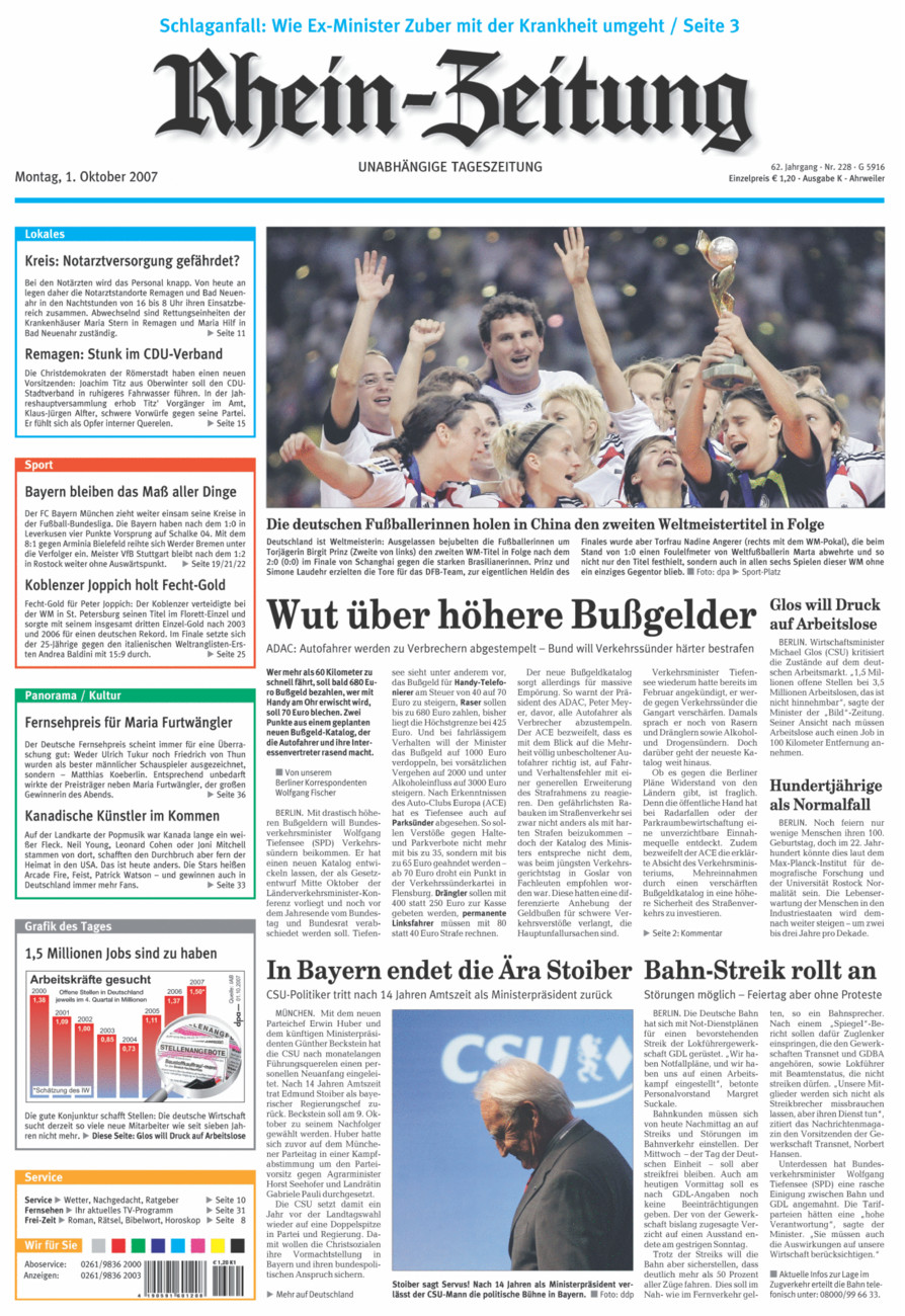 Rhein-Zeitung Kreis Ahrweiler vom Montag, 01.10.2007