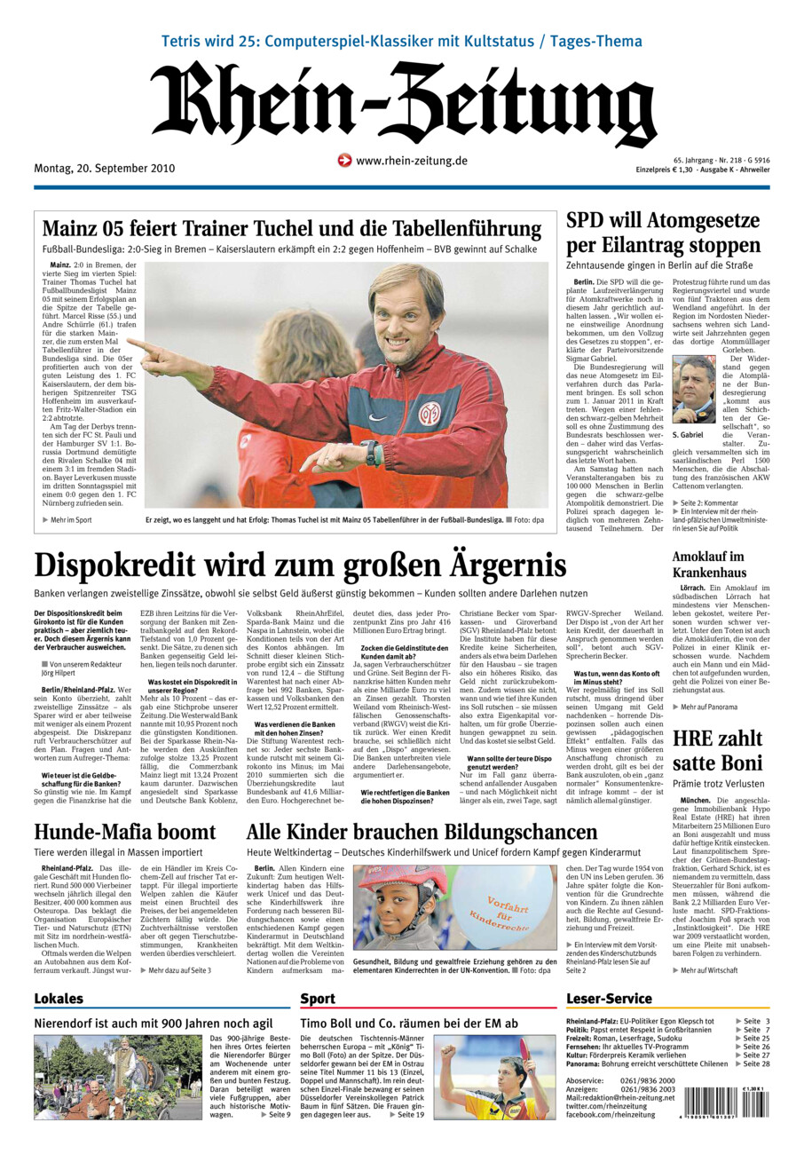 Rhein-Zeitung Kreis Ahrweiler vom Montag, 20.09.2010