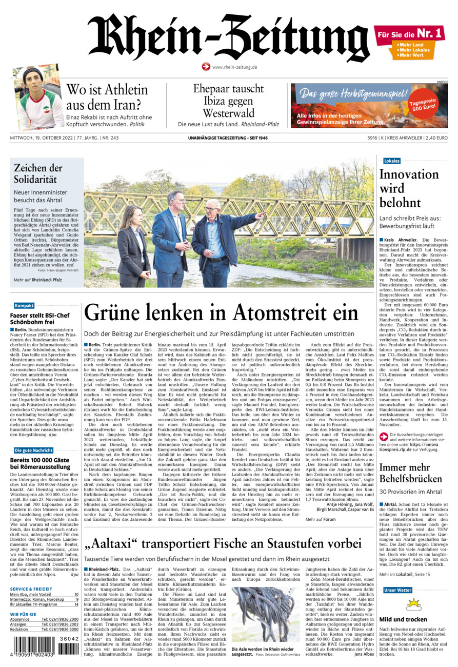 Rhein-Zeitung Kreis Ahrweiler vom Mittwoch, 19.10.2022