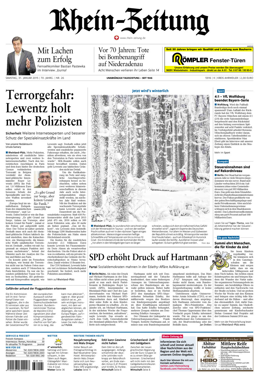 Rhein-Zeitung Kreis Ahrweiler vom Samstag, 31.01.2015