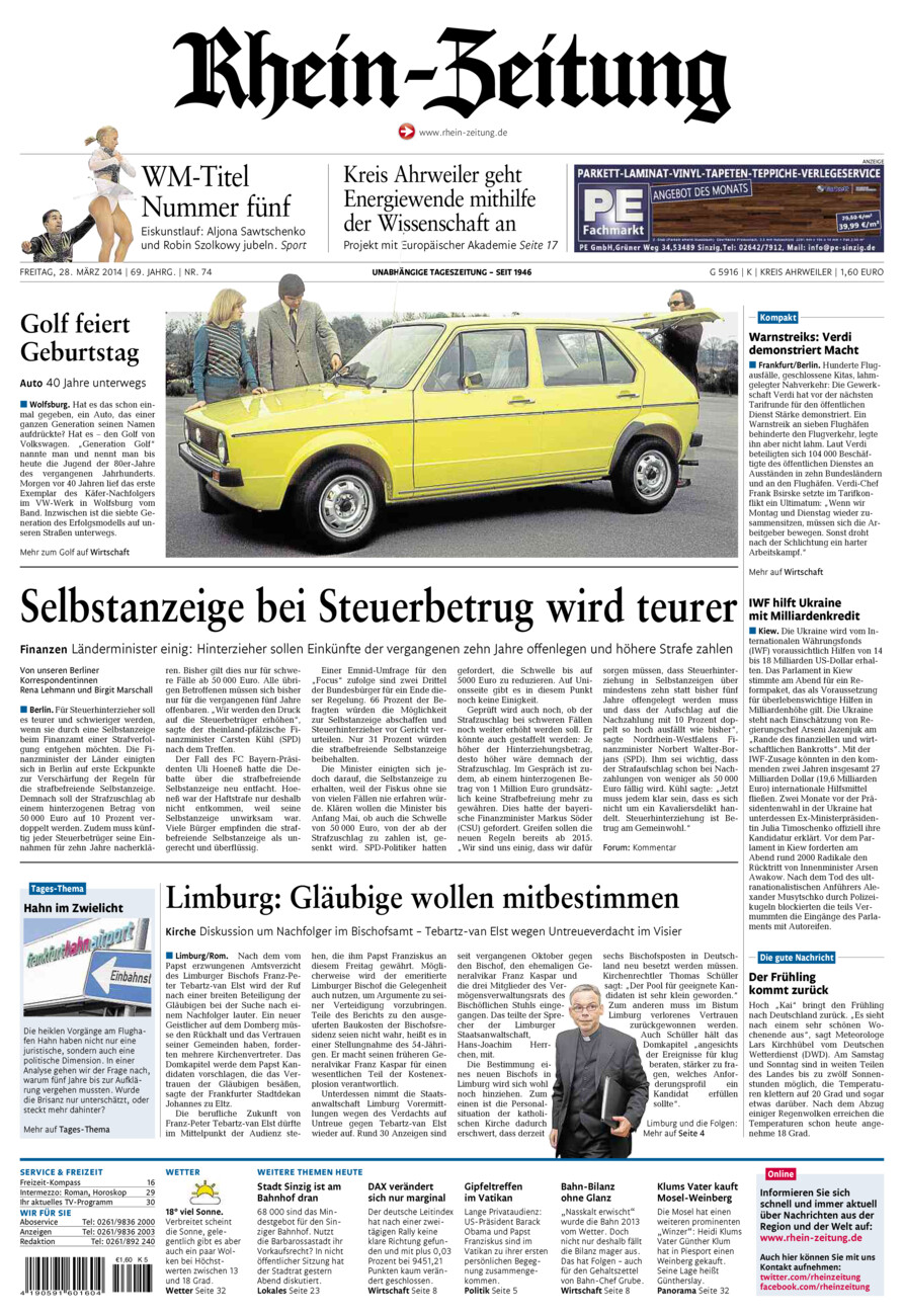 Rhein-Zeitung Kreis Ahrweiler vom Freitag, 28.03.2014