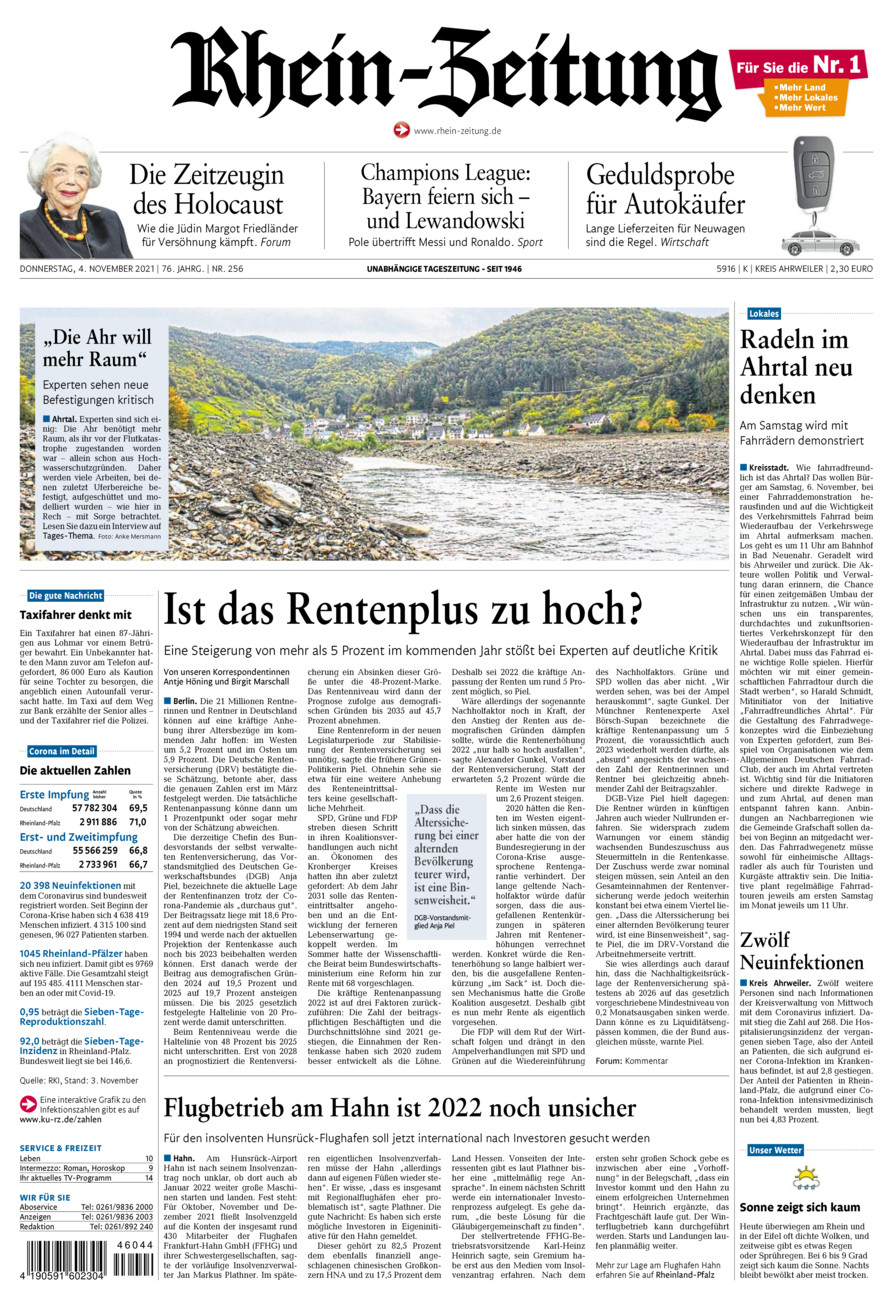 Rhein-Zeitung Kreis Ahrweiler vom Donnerstag, 04.11.2021