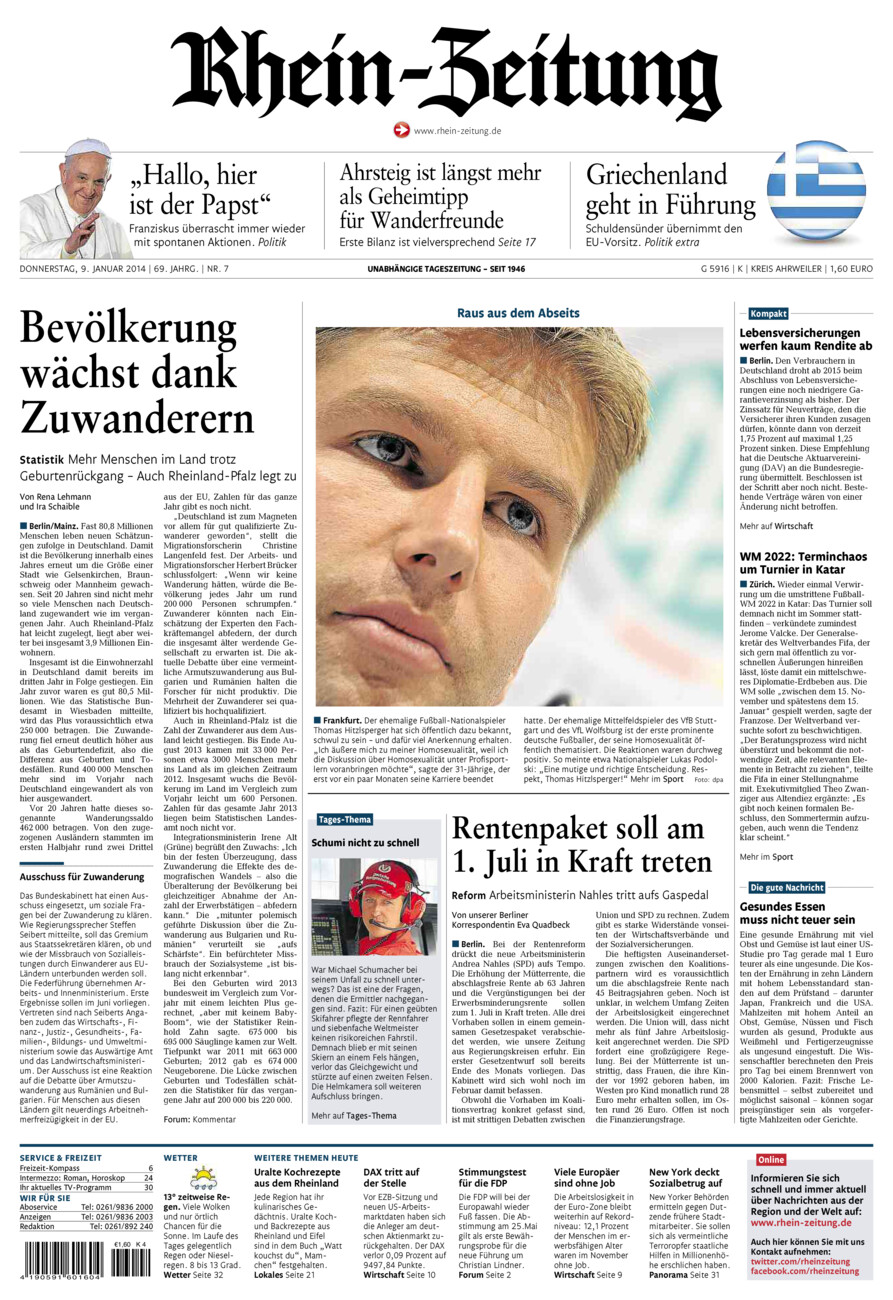 Rhein-Zeitung Kreis Ahrweiler vom Donnerstag, 09.01.2014