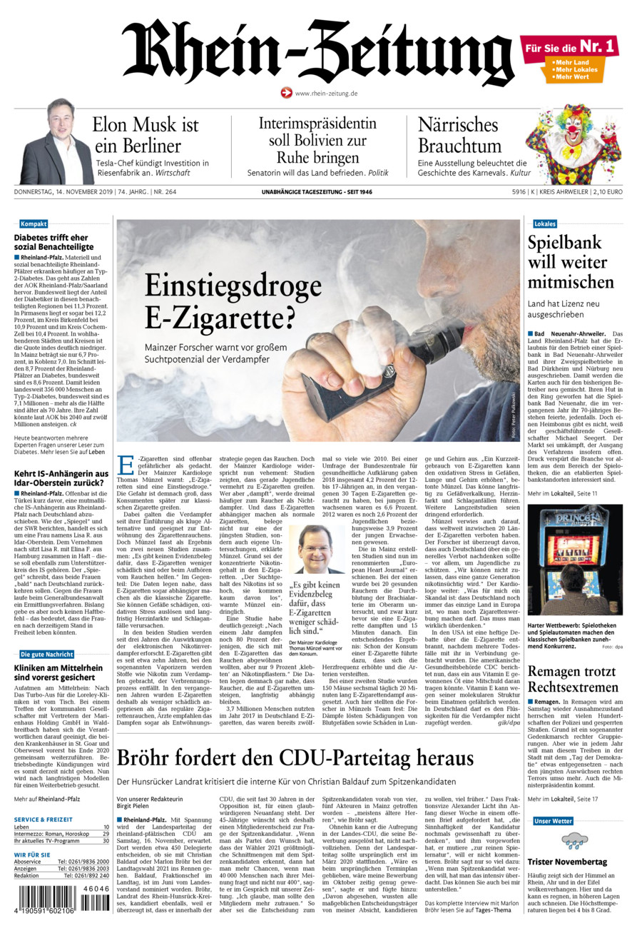 Rhein-Zeitung Kreis Ahrweiler vom Donnerstag, 14.11.2019