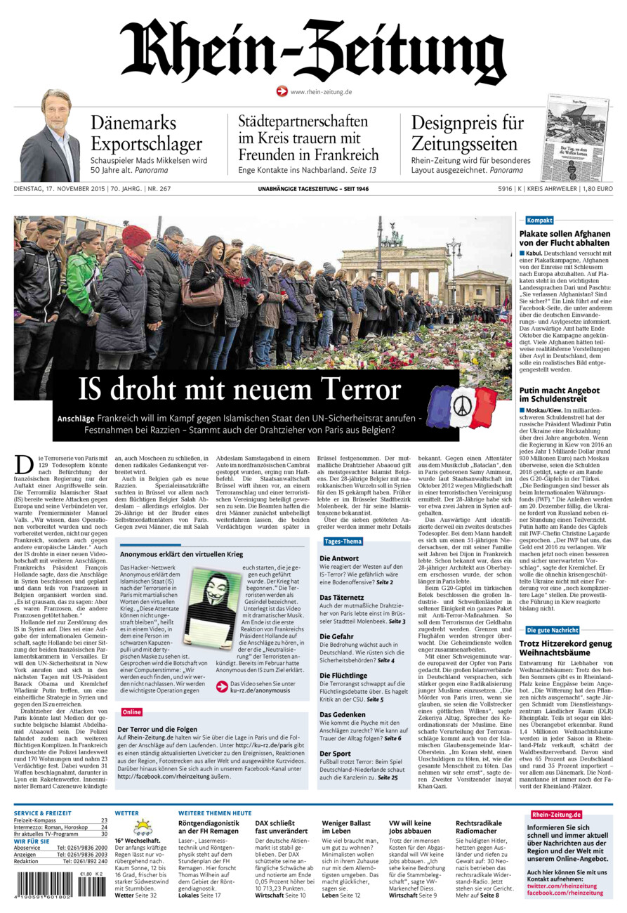 Rhein-Zeitung Kreis Ahrweiler vom Dienstag, 17.11.2015