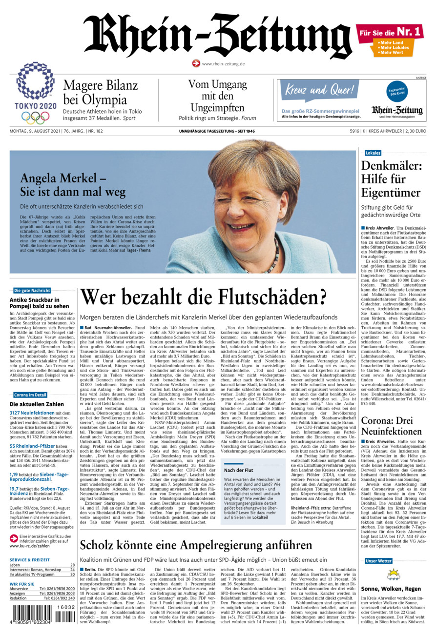 Rhein-Zeitung Kreis Ahrweiler vom Montag, 09.08.2021