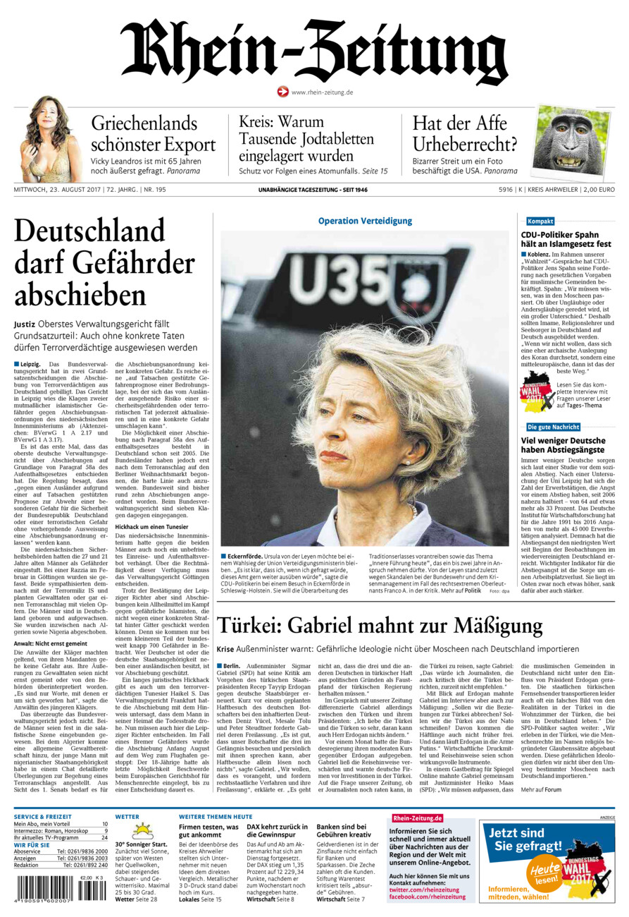 Rhein-Zeitung Kreis Ahrweiler vom Mittwoch, 23.08.2017