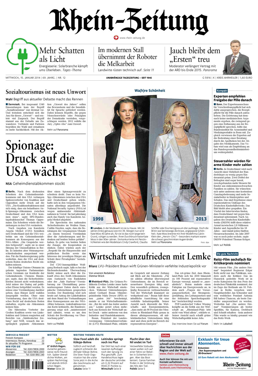Rhein-Zeitung Kreis Ahrweiler vom Mittwoch, 15.01.2014
