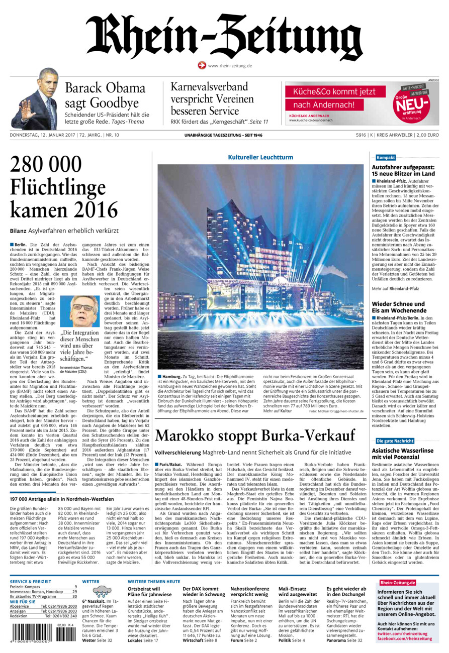 Rhein-Zeitung Kreis Ahrweiler vom Donnerstag, 12.01.2017