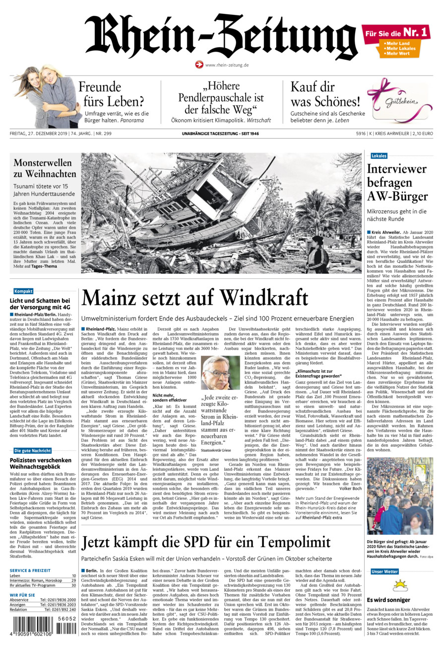 Rhein-Zeitung Kreis Ahrweiler vom Freitag, 27.12.2019